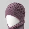 Conjunto de gorro y bufanda de punto violeta para mujeres mayores con forro polar cálido - Solo Sombrero / Púrpura Taro