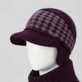Set berretto e sciarpa in maglia da donna in viola scuro con protezione per le orecchie - Cappello / Viola