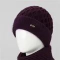Conjunto de gorro y bufanda de punto violeta oscuro para mujer mayor con textura suave - Solo Sombrero / Púrpura