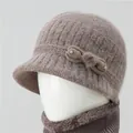Winter knitted hat and neck warmer set for women in taupe with pearl bow detail - Single Hat / Khaki
