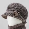 Conjunto de gorro de punto de invierno marrón oscuro con calentador de cuello - Solo Gorro / Caqui