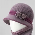 Conjunto de gorro y bufanda de punto violeta con forro de felpa y detalle floral - Púrpura Claro (Solo Gorro)