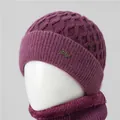 Conjunto de gorro de punto y bufanda violeta para mujer mayor con forro de felpa - Solo Sombrero / Malva