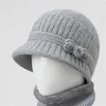 Winter knitted beanie and scarf set in light grey with pearl and bow accents - Single Hat / Gray