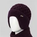 Deep purple winter knit hat with ear flaps and matching scarf set for elderly women - Purple (Hat Only)