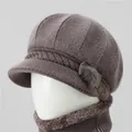 Set cappello in maglia rosa polvere e scaldacollo foderato in pile per signora - Solo Cappello / Cachi