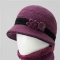 Conjunto de gorro de punto violeta y bufanda para mujer con forro térmico y decoración - Púrpura Polvoriento (Solo Gorro)
