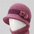 Conjunto de gorro de punto y bufanda de invierno para mujer en color púrpura floral - Rosa Viejo (Solo Sombrero)