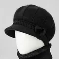 Set berretto in maglia nera e scaldacollo da donna con fodera in pile calda invernale - Solo Cappello / Nero