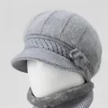 Set cappello newsboy e sciarpa in maglia grigio chiaro con decoro floreale - Solo Cappello / Grigio