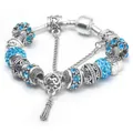 Bracciale a catena snake placcato argento vintage con perline azzurre e ciondoli cavi - 17 / Blu
