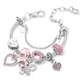 Bracciale a serpente argento con ciondoli a cuore rosa e incisione 'Goddaughter' - Stile Cuore Figlioccia Rosa (CL-40)