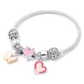 Bracciale argento fai da te con ciondolo farfalla e perline rosa con motivi floreali - Stile Farfalla Smalto Rosa Bianco (CL-41)