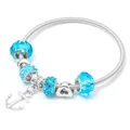 Blue ocean style beaded charm bracelet with silver anchor pendant and crystal beads - Lake Blue Anchor Heart Style (CL-43)