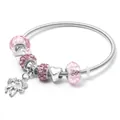 Pink and silver rose gold charm bracelet featuring a unicorn pendant and heart beads - Pink Unicorn Heart Style (CL-44)