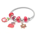Rose gold Christmas bracelet with red beads and Santa charm on white background - Red Santa Claus Gift Style (CL-45)