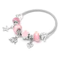 Pink glass beads charm bracelet with clover elephant and heart pendants for women - Pink Elephant Heart Valentine Style (CL-46)