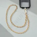 Detailed view of a gold metal phone chain with oval links and a secure spring clasp - O-Chain Style (C) / Gold
