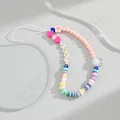 Detail van kleurrijke macaron-acrylparels en LOVE-bedeltjes voor een telefoankoord - 24cm / LOVE Boze Oog Stijl