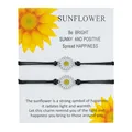 Handmade sunflower daisy braided cord bracelets set on a floral gift display card - Daisy Bracelet (Silver Sunflower Card)