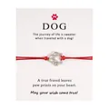 Detail eines roten geflochtenen Pfoten-Armbands auf Geschenkkarte mit DOG-Schriftzug - Rot