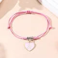 Roze gevlochten armband met hartvormige emaille hanger en verstelbaar koord - Roze Hart Lint