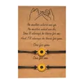 Handgeweven zonnebloem vriendschapsarmband set met gele bedeltjes op kraftpapier - Zonnebloem Armband (Kraft Kaart)