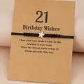 Star charm black woven bracelet on 21st birthday wish card for women - 21st Birthday Star Black Rope (Birthday Wish-Black)