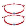 Lot de deux bracelets Evil Eye en corde tressée rouge avec nœuds réglables - Corde Rouge Œil Bleu (Œil Bleu-Rouge)