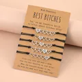 Set de 5 pulseras de amistad trenzadas negras con dijes de corazón numerados del 1 al 5 - Estilo de Hermana Personalizado Occidental C (H320-00)