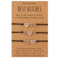 Juego de 3 pulseras de deseos de acero inoxidable con grabado Best Bitch en cordón negro - Estilo de Hermana Personalizado Occidental B (H320-00)