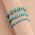 Driedelige Boheemse armbandenset met turquoise kralen en natuurlijke kiezelstenen - 3-delige armbandenset / Gevlochten armband / Groen