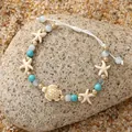 Pulsera bohemia de cuentas con tortuga y estrellas de mar, cordón tejido ajustable - Estilo de Tortuga Estrella de Mar Color Turquesa / Azul