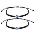 Lot de 2 bracelets Evil Eye en cordon noir tressé avec perles bleues et détails argentés - Corde Noire Œil Bleu (Œil Bleu-Noir)