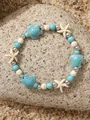 Bohemian armband met turquoise schildpad en zeester kralen in oceaanstijl - Blauwe Schildpad Kralen Stijl