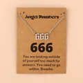 Collier pendentif chiffre des anges 666 argenté sur carte de présentation en kraft - 666