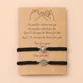 Minimalistische roestvrijstalen spin en web armbandenset met gevlochten koord op kaart - Helemaal Zwart