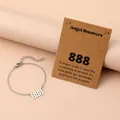 Detail of angel number 888 bracelet with explanation card on minimalist background - Number 888 / Silver