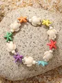 Boho geweven armband met kleurrijke zeesterkralen en witte turquoise schildpadden - Veelkleurige Schildpad Zeester Stijl