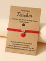 Handmade red braided cord bracelet with gold beads and a red apple pendant charm - Teacher Day Enamel Apple Red Rope