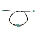 Bohemian turtle bracelet with turquoise charm and white beads on black woven rope cord - Green