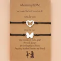 Mama en mij roestvrijstalen armbanden set met vlinder bedels op geschenkkaart - Zwart