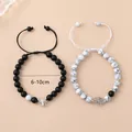 Verstelbare magnetische armbanden voor koppels met zwarte spin en witte marmeren kralen - Zwart-Witte Spin Hanger Stijl (H802-02)