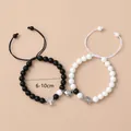 Magnetische koppelarmbanden met zwarte en witte kralen en verstelbare hartbedels - Magnetisch Hart Spinneweb Hanger Stijl (B2024312)