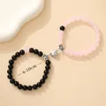 Magnetic heart couple bracelets in pink and black beads, adjustable from 6-10cm - Black and Pink Heart Magnetic Style (Heart Style)