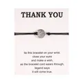 Gewebtes Lebensbaum-Armband auf Thank You Karte, schwarze Kordel mit Silberanhänger - Schwarz