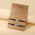 Pair of black woven friendship bracelets with football beads on a gift card set - Style With Display Card / Silver Black