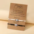 Adjustable woven soccer friendship bracelets in black and white on gift card - Style With Display Card / Silver Black White