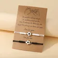 Woven soccer friendship bracelets in black and white with adjustable PU leather strap - Style With Display Card / Gold Black White