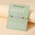 Bracelet perlé bohème trèfle chanceux avec breloque LOVER sur carte de vœux - Bracelet unique LOVER